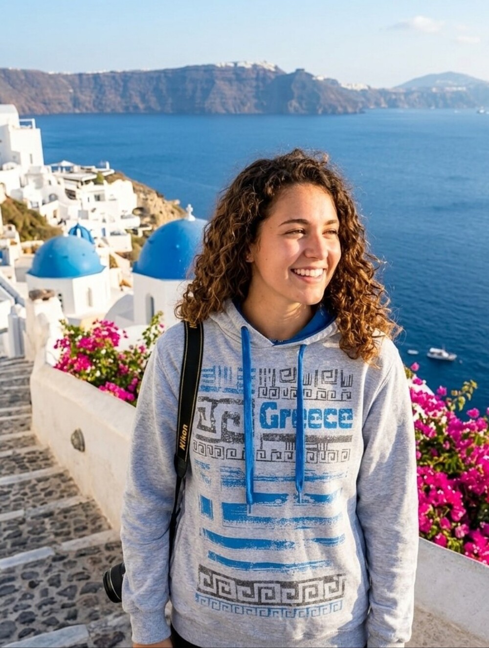 100% Cotton Greece Gray and Blue Graphic Hoodie
